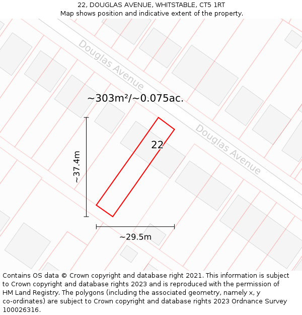 22, DOUGLAS AVENUE, WHITSTABLE, CT5 1RT: Plot and title map