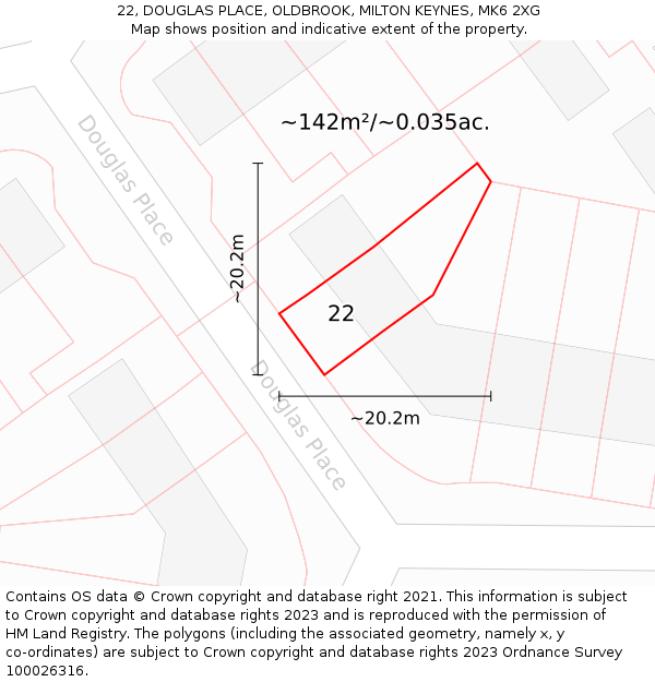 22, DOUGLAS PLACE, OLDBROOK, MILTON KEYNES, MK6 2XG: Plot and title map