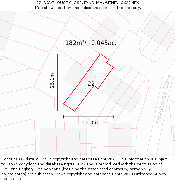 22, DOVEHOUSE CLOSE, EYNSHAM, WITNEY, OX29 4EX: Plot and title map