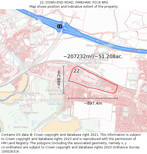 22, DOWN END ROAD, FAREHAM, PO16 8RG: Plot and title map