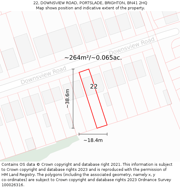 22, DOWNSVIEW ROAD, PORTSLADE, BRIGHTON, BN41 2HQ: Plot and title map