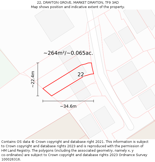 22, DRAYTON GROVE, MARKET DRAYTON, TF9 3AD: Plot and title map