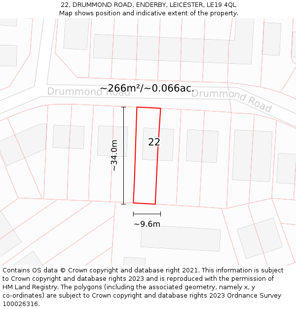 22, DRUMMOND ROAD, ENDERBY, LEICESTER, LE19 4QL: Plot and title map