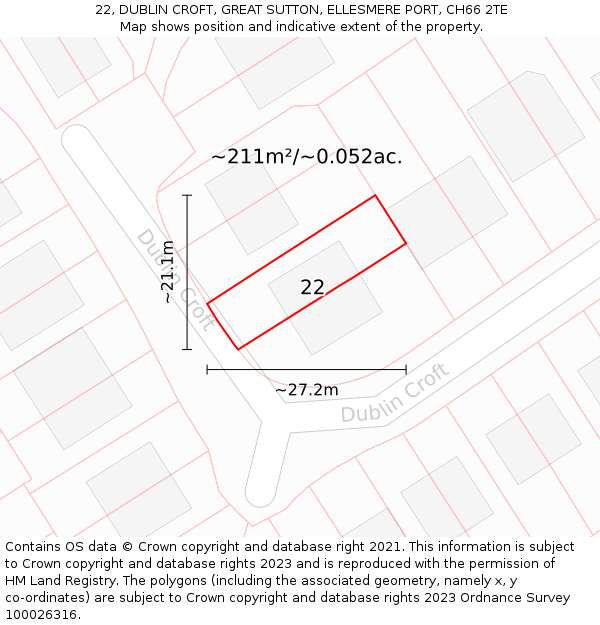 22, DUBLIN CROFT, GREAT SUTTON, ELLESMERE PORT, CH66 2TE: Plot and title map