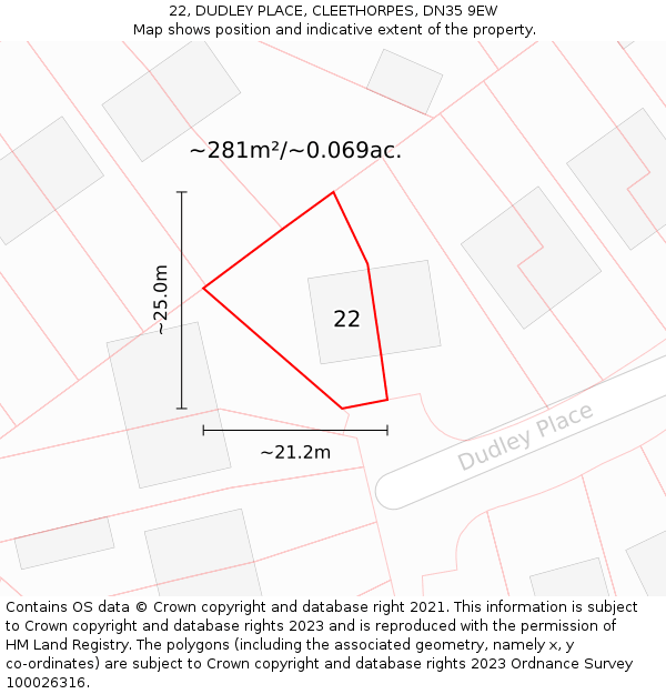 22, DUDLEY PLACE, CLEETHORPES, DN35 9EW: Plot and title map