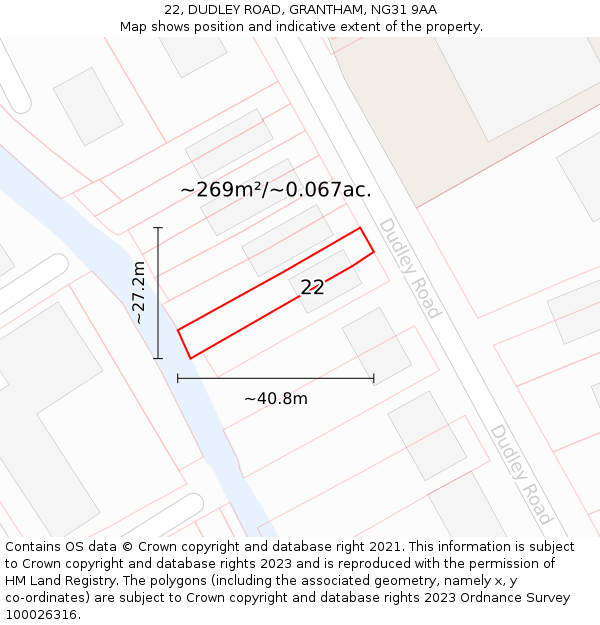 22, DUDLEY ROAD, GRANTHAM, NG31 9AA: Plot and title map