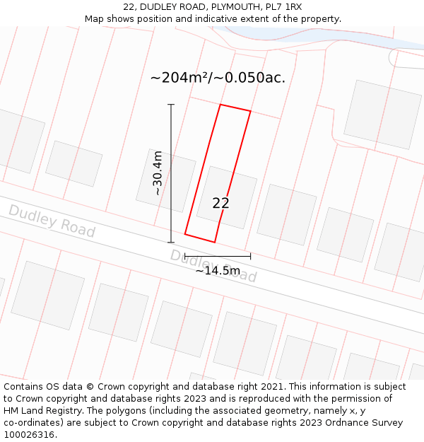 22, DUDLEY ROAD, PLYMOUTH, PL7 1RX: Plot and title map