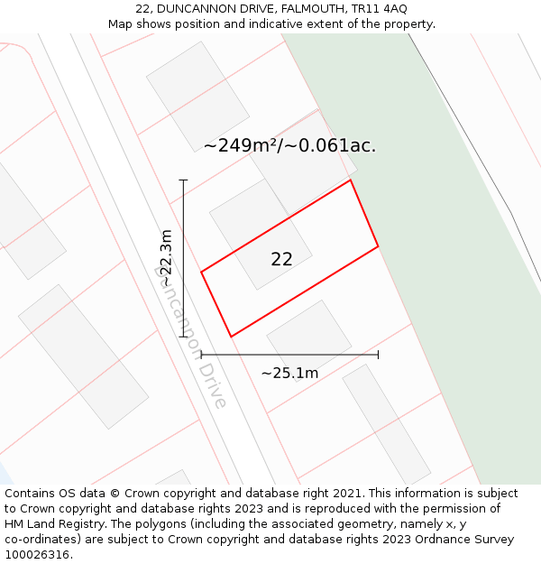 22, DUNCANNON DRIVE, FALMOUTH, TR11 4AQ: Plot and title map