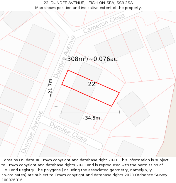 22, DUNDEE AVENUE, LEIGH-ON-SEA, SS9 3SA: Plot and title map