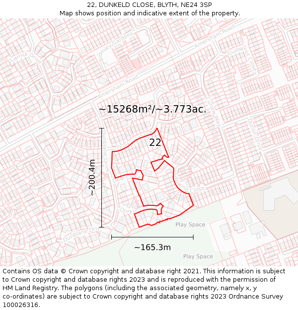 22, DUNKELD CLOSE, BLYTH, NE24 3SP: Plot and title map