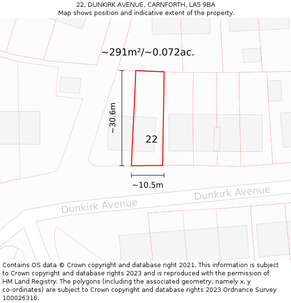 22, DUNKIRK AVENUE, CARNFORTH, LA5 9BA: Plot and title map