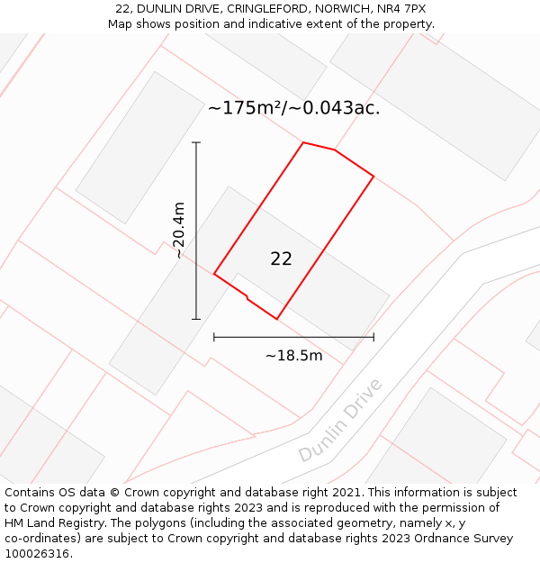 22, DUNLIN DRIVE, CRINGLEFORD, NORWICH, NR4 7PX: Plot and title map