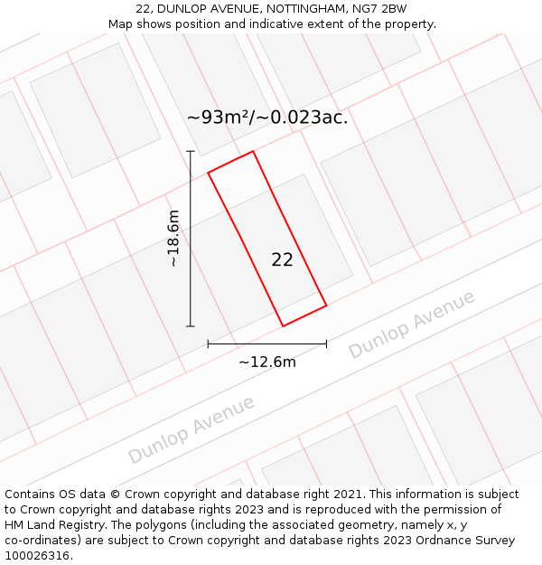 22, DUNLOP AVENUE, NOTTINGHAM, NG7 2BW: Plot and title map