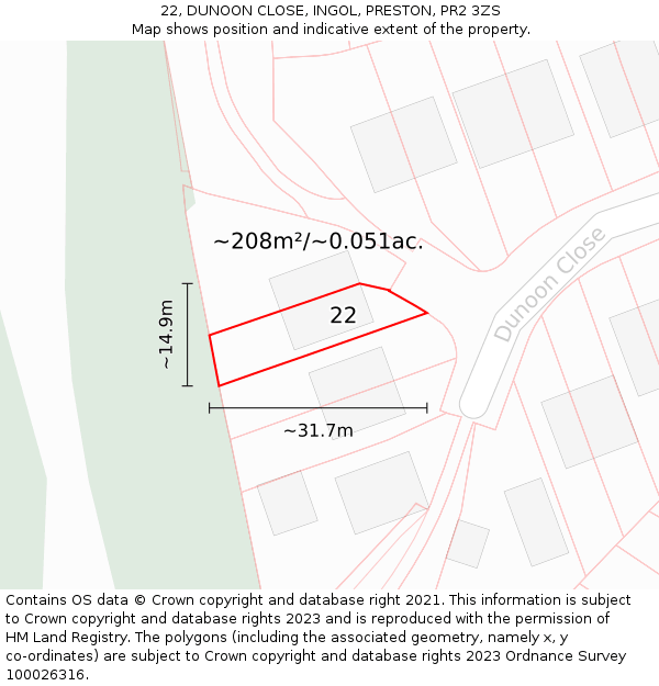 22, DUNOON CLOSE, INGOL, PRESTON, PR2 3ZS: Plot and title map