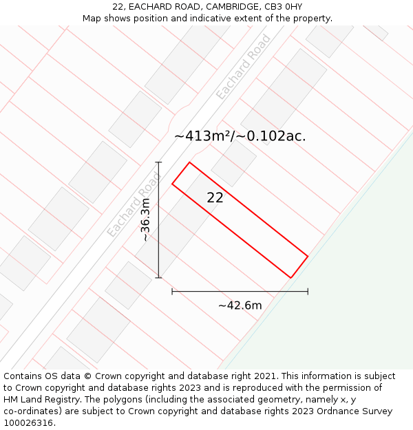 22, EACHARD ROAD, CAMBRIDGE, CB3 0HY: Plot and title map