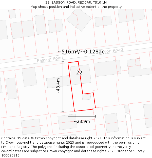 22, EASSON ROAD, REDCAR, TS10 1HJ: Plot and title map
