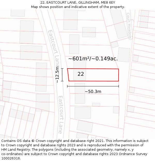 22, EASTCOURT LANE, GILLINGHAM, ME8 6EY: Plot and title map
