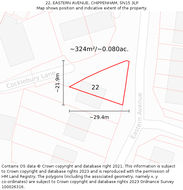 22, EASTERN AVENUE, CHIPPENHAM, SN15 3LP: Plot and title map