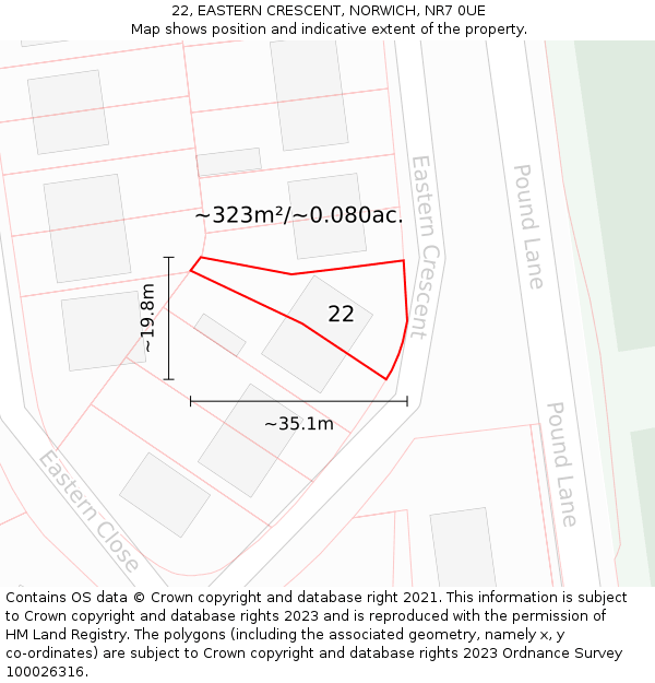 22, EASTERN CRESCENT, NORWICH, NR7 0UE: Plot and title map