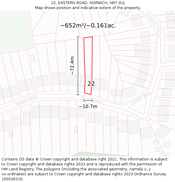 22, EASTERN ROAD, NORWICH, NR7 0UJ: Plot and title map