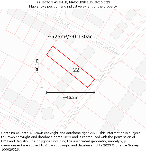 22, ECTON AVENUE, MACCLESFIELD, SK10 1QS: Plot and title map