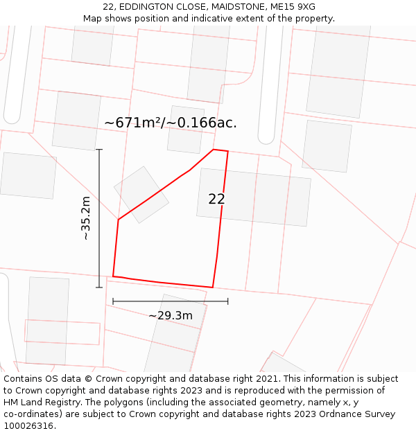 22, EDDINGTON CLOSE, MAIDSTONE, ME15 9XG: Plot and title map