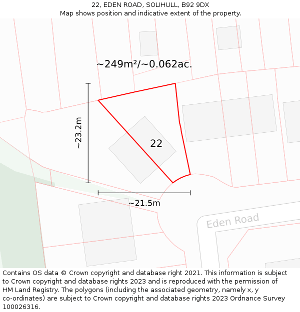 22, EDEN ROAD, SOLIHULL, B92 9DX: Plot and title map