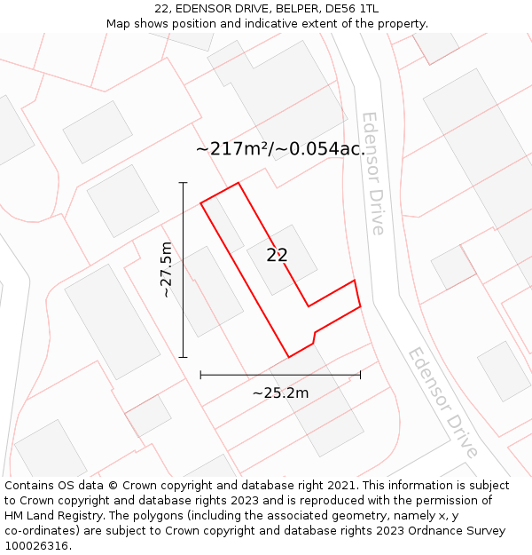 22, EDENSOR DRIVE, BELPER, DE56 1TL: Plot and title map