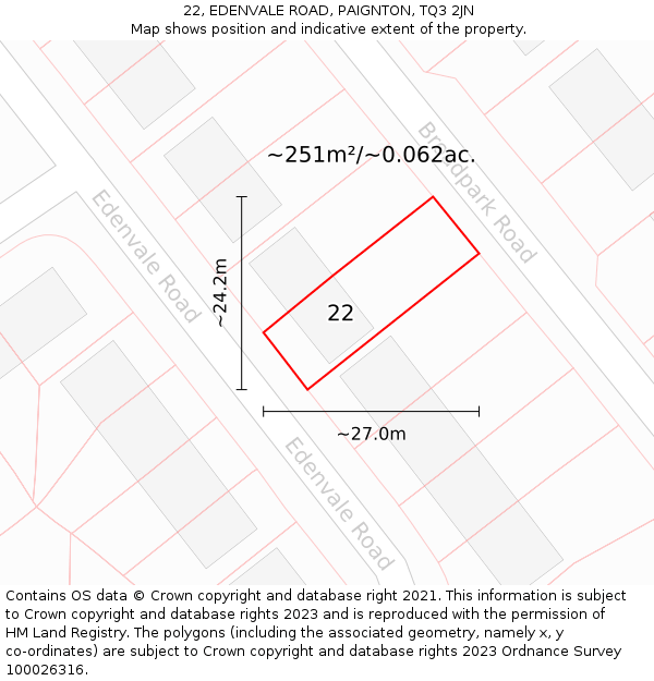 22, EDENVALE ROAD, PAIGNTON, TQ3 2JN: Plot and title map