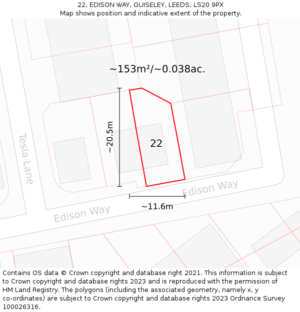 22, EDISON WAY, GUISELEY, LEEDS, LS20 9PX: Plot and title map