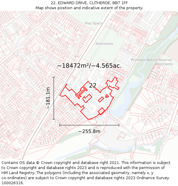 22, EDWARD DRIVE, CLITHEROE, BB7 1FF: Plot and title map