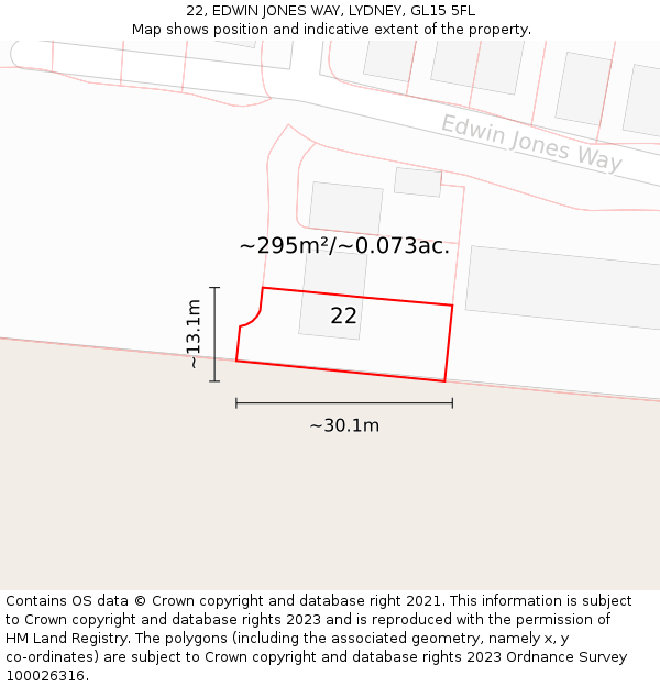 22, EDWIN JONES WAY, LYDNEY, GL15 5FL: Plot and title map