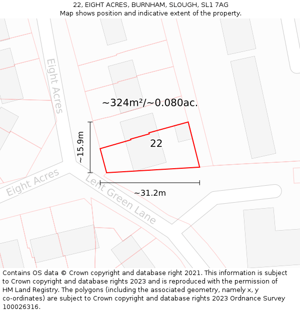 22, EIGHT ACRES, BURNHAM, SLOUGH, SL1 7AG: Plot and title map
