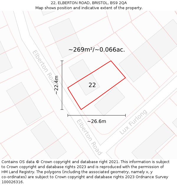 22, ELBERTON ROAD, BRISTOL, BS9 2QA: Plot and title map