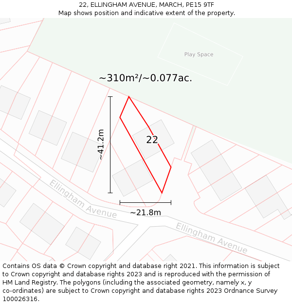 22, ELLINGHAM AVENUE, MARCH, PE15 9TF: Plot and title map