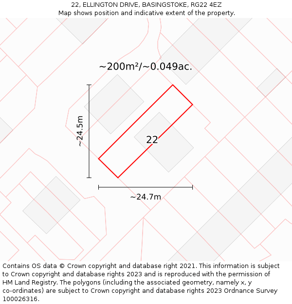 22, ELLINGTON DRIVE, BASINGSTOKE, RG22 4EZ: Plot and title map