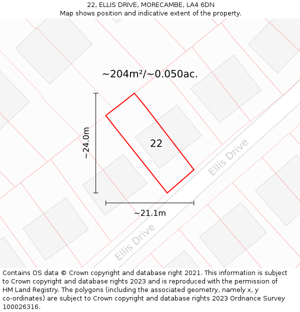 22, ELLIS DRIVE, MORECAMBE, LA4 6DN: Plot and title map