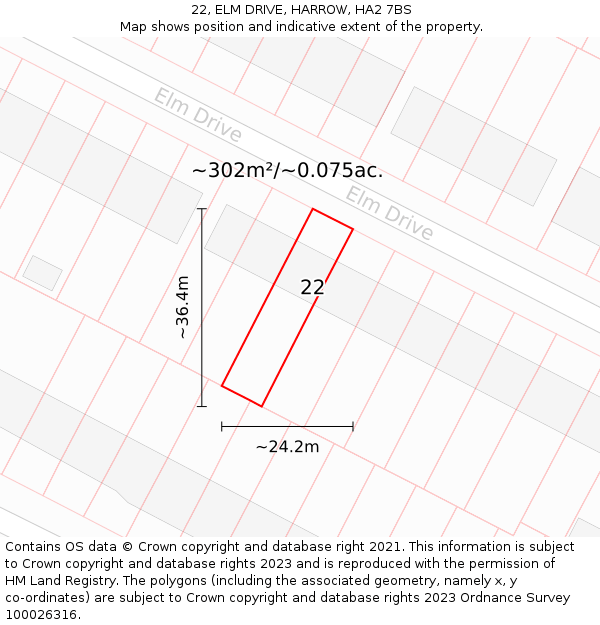 22, ELM DRIVE, HARROW, HA2 7BS: Plot and title map