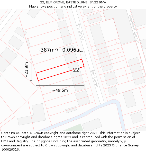22, ELM GROVE, EASTBOURNE, BN22 9NW: Plot and title map