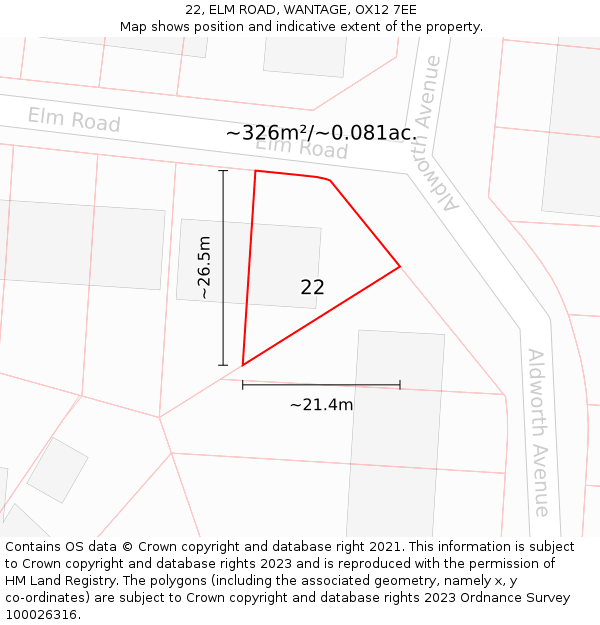 22, ELM ROAD, WANTAGE, OX12 7EE: Plot and title map