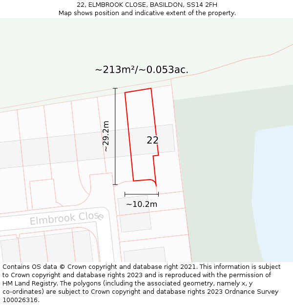 22, ELMBROOK CLOSE, BASILDON, SS14 2FH: Plot and title map