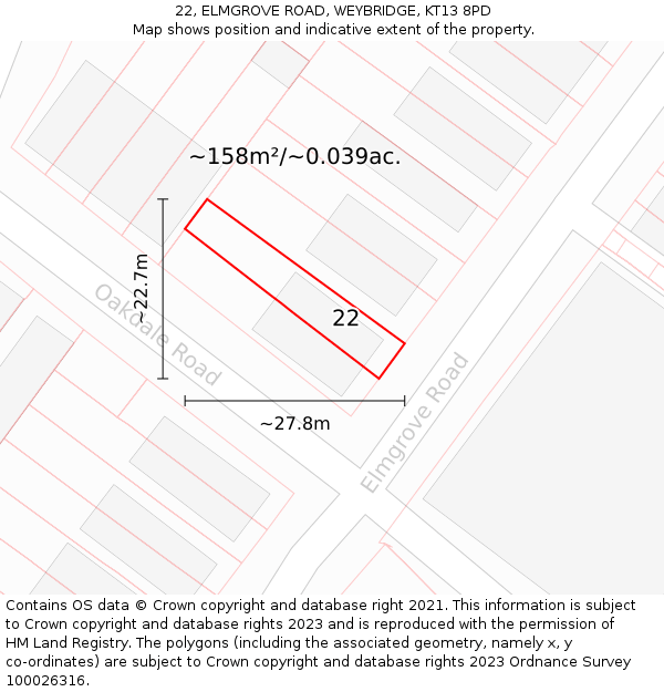 22, ELMGROVE ROAD, WEYBRIDGE, KT13 8PD: Plot and title map