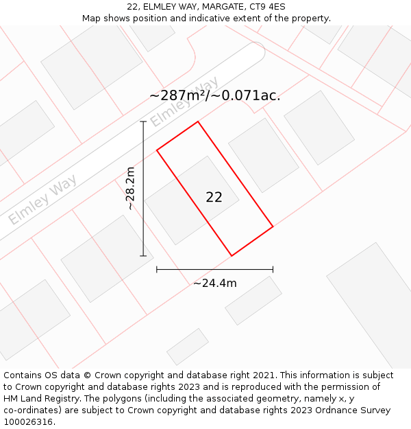 22, ELMLEY WAY, MARGATE, CT9 4ES: Plot and title map