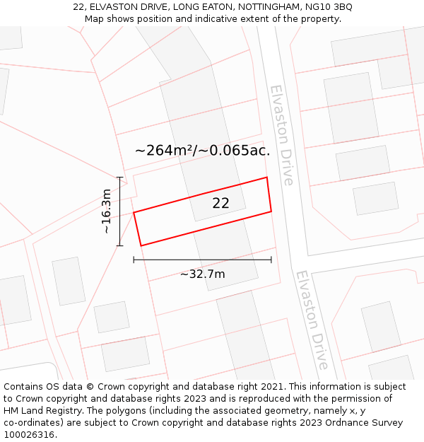 22, ELVASTON DRIVE, LONG EATON, NOTTINGHAM, NG10 3BQ: Plot and title map