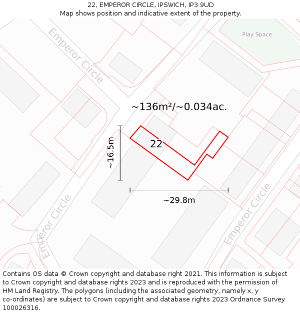 22, EMPEROR CIRCLE, IPSWICH, IP3 9UD: Plot and title map