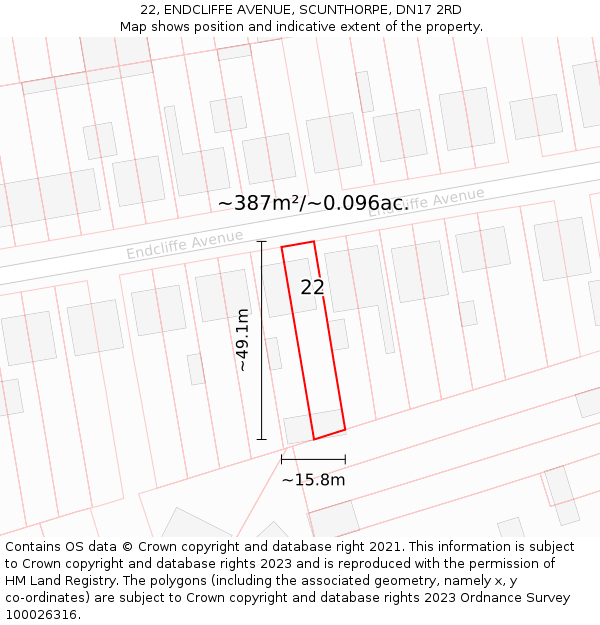 22, ENDCLIFFE AVENUE, SCUNTHORPE, DN17 2RD: Plot and title map
