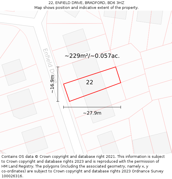 22, ENFIELD DRIVE, BRADFORD, BD6 3HZ: Plot and title map