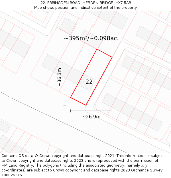 22, ERRINGDEN ROAD, HEBDEN BRIDGE, HX7 5AR: Plot and title map