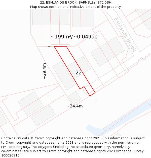 22, ESHLANDS BROOK, BARNSLEY, S71 5SH: Plot and title map