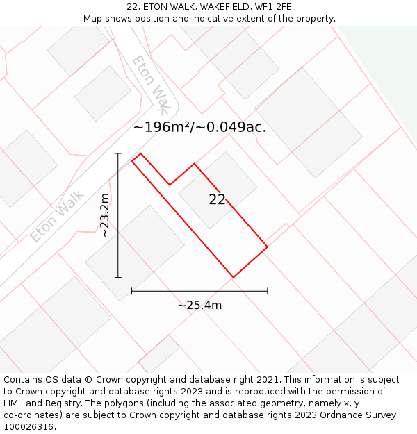 22, ETON WALK, WAKEFIELD, WF1 2FE: Plot and title map
